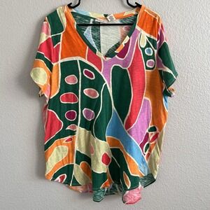 Christian Siriano Women's 2X Cotton Top Blouse Tunic Colorful Artsy Flowy